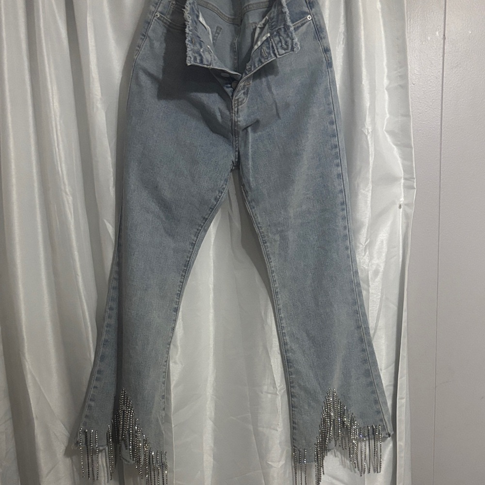 Light Blue Fringed Women's Jeans